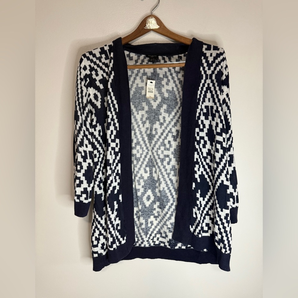 Talbots NWT Navy and White Patterned Women's cardigan in size XLP